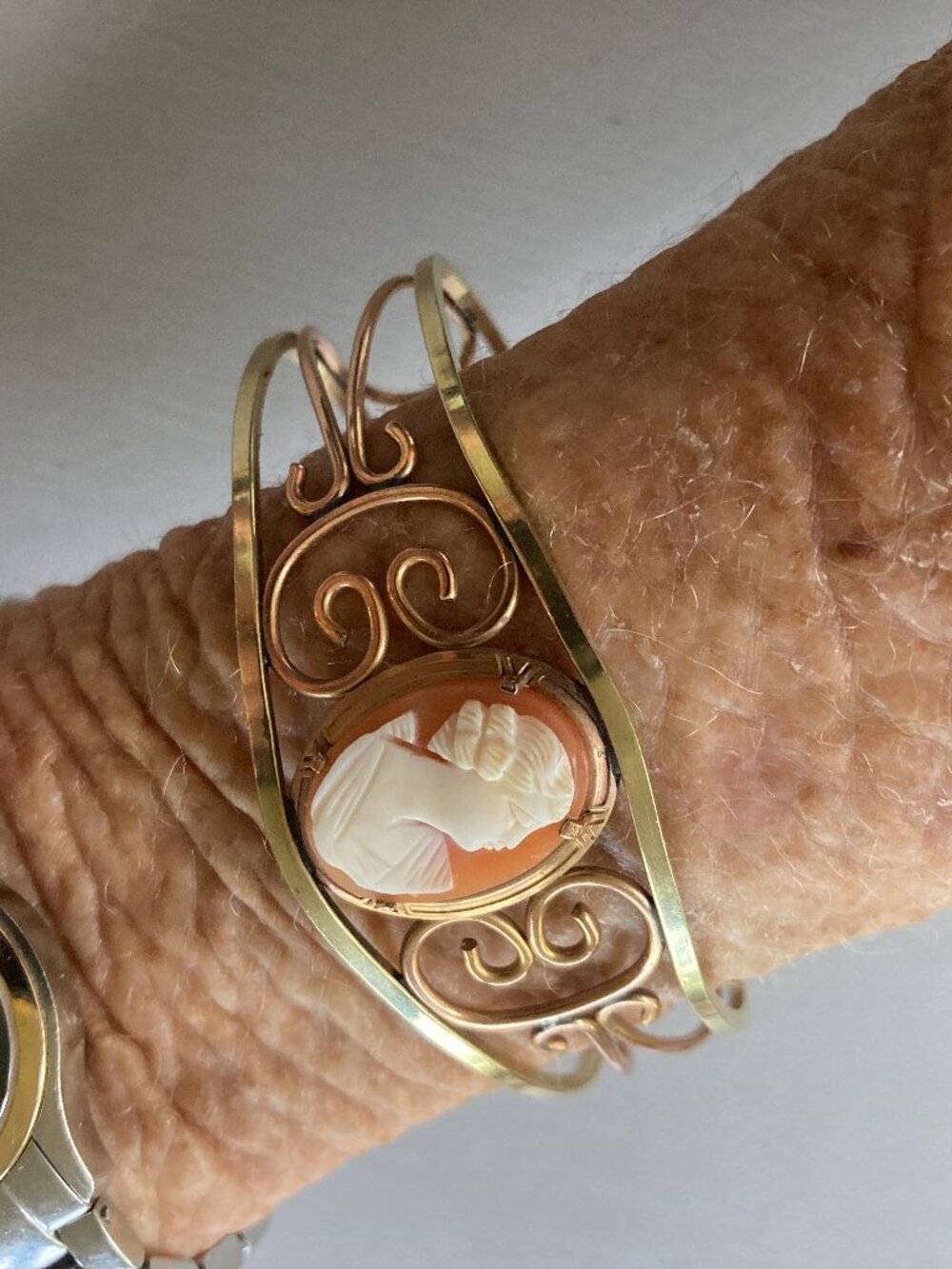 Vintage Gold Filled Cameo Cuff Bracelet Signed